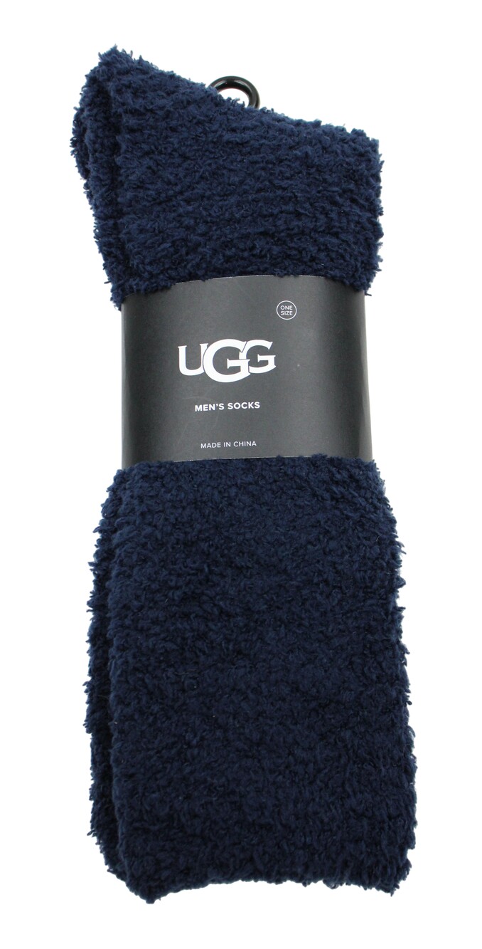 UGG Socks Mens Fincher Ultra Cozy One Size Navy Fuzzy Crew Mid Calf